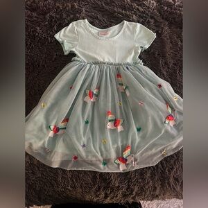 ❤️Hanna Andersson Light Blue Dress with Colorful Bird Embroidery